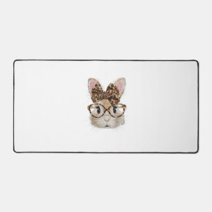 Süße Bunny-Kaninchen-Gesicht-Leopard-Coquette-Bril Schreibtischunterlage