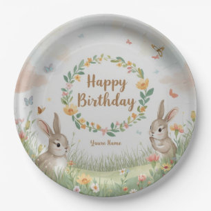Süße Bunny Meadow Geburtstagspapierplatte – Cu Pappteller
