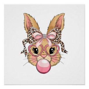 Süße Bunny Rabbit Gesicht Leopard Brille Mädchen G Poster