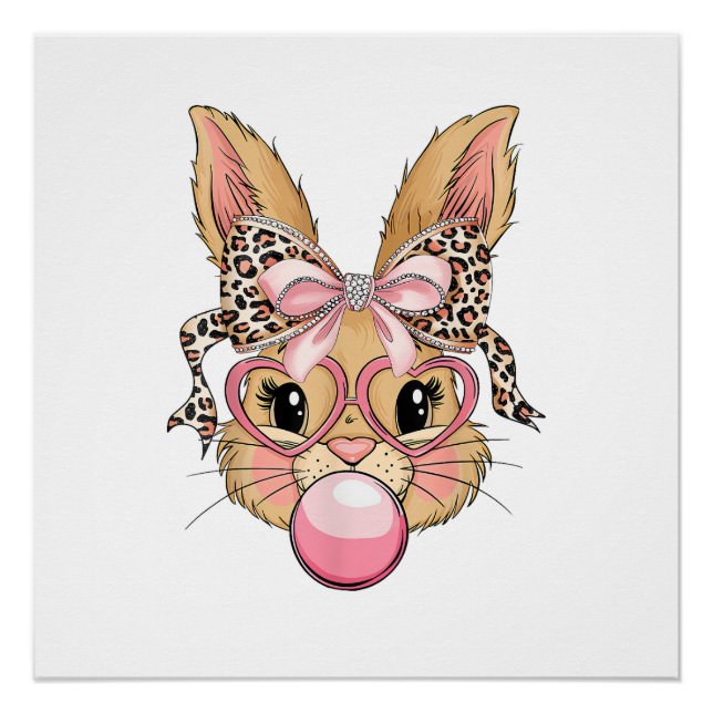 Süße Bunny Rabbit Gesicht Leopard Brille Mädchen G Poster (Vorderseite)