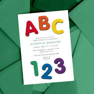 Süße bunte ABC 123 neutrale Babyparty Einladung