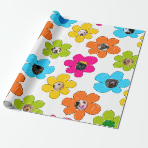 Süße bunte Blumen Hundemama Lustige Fotocollage Geschenkpapier