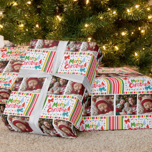 Süße bunte Candy Stripe 2 Foto Raster Weihnachten Geschenkpapier