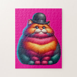 Süße bunte dicke Katze mit Bowlerhut