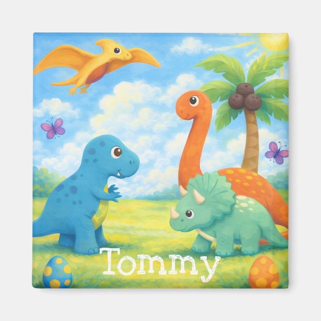 Süße bunte Dinosaurier Freunde Kinder Magnet (Vorne)