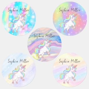 Süße bunte Einhorn-Etiketten mit individuellem Nam Etiketten