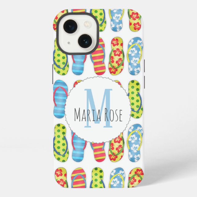 Süße bunte Flip-Flops-Muster-Monogramm iPhone Hülle (Rückseite)