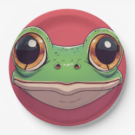 Süße bunte Froschgesicht – Lustige Cartoon-Froschp Pappteller