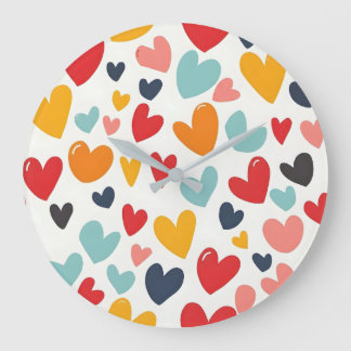 Süße bunte Herzen Doodle Romantik Große Wanduhr