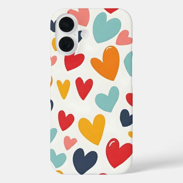Süße bunte Herzen Doodle Romantik iPhone 16 Hülle (Rückseite)