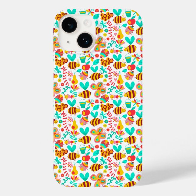 Süße bunte Insektenmuster Case-Mate iPhone 14 Hülle (Rückseite)