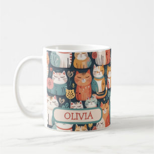 Süße bunte Kätzchen Muster Personalisiert Kaffeetasse