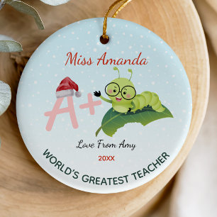 Süße bunte Lehrer Weihnachten Raupe Keramik Ornament