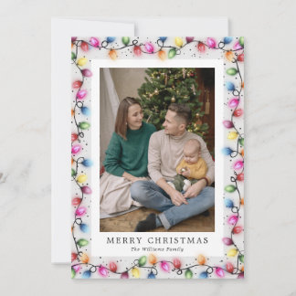 Süße bunte Lichterketten Foto Weihnachtskarte Feiertagskarte