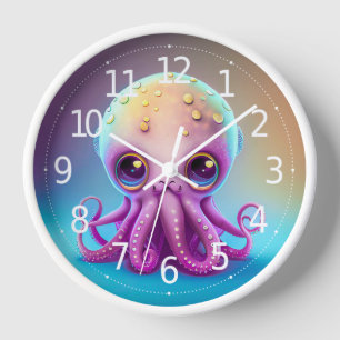 Süße bunte lila Oktopus-Alien-Kunst   Uhr