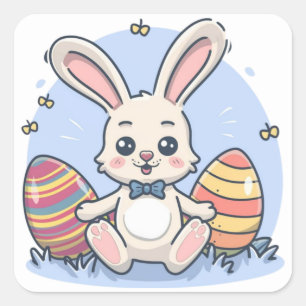 Süße bunte Osterhasen-Eier-Quadrat-Aufkleber Quadratischer Aufkleber