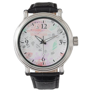 Süße bunte pastellfarbene Blumen-Aztek Armbanduhr