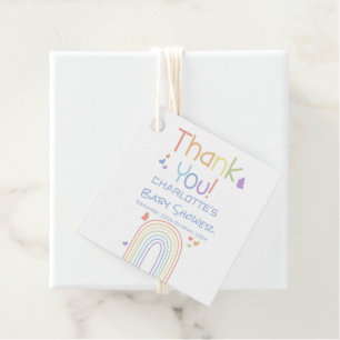 Süße bunte Regenbogen mit Herzen Baby Shower Geschenkanhänger