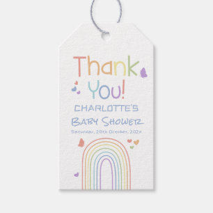 Süße bunte Regenbogen mit Herzen Baby Shower Geschenkanhänger