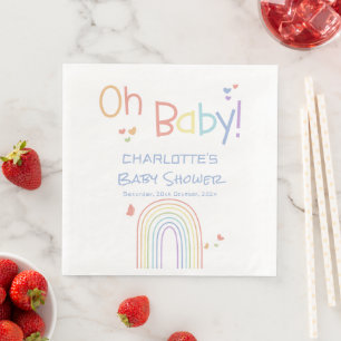 Süße bunte Regenbogen mit Herzen Baby Shower Serviette