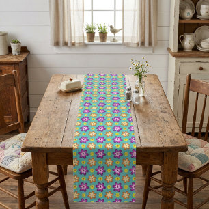 Süße bunte Retro-Blumen große Tischläufer
