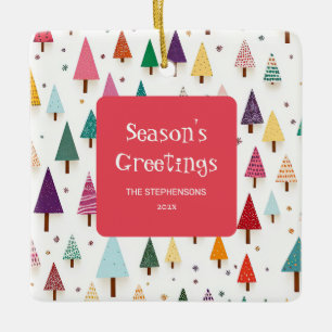 Süße bunte Retro-Weihnachtsbäume Keramikornament