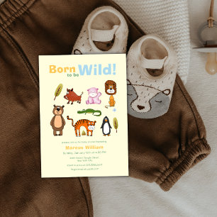 Süße bunte Safari-Baby-Party "Born To Be Wild" Einladung
