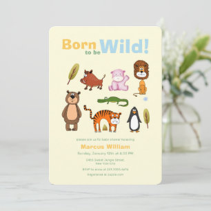 Süße bunte Safari-Baby-Party "Born To Be Wild"  Einladung
