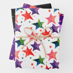 Süße bunte Sterne Stille Nacht Galaxie Aquarell Geschenkpapier Set