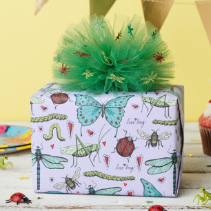Süße bunte Vintage-Liebeskäfer-Insekten Geschenkpapier