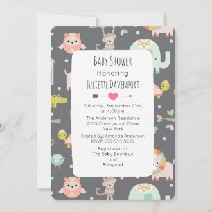 Süße bunte wilde Tiere Baby Shower Einladung