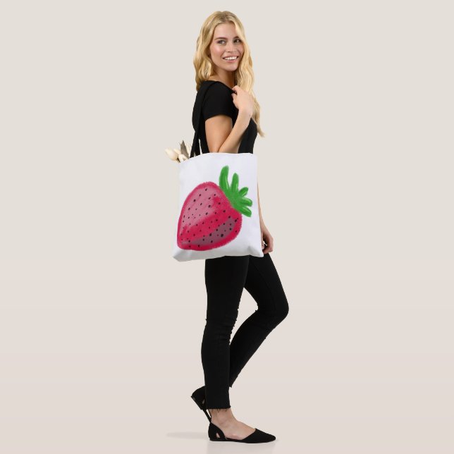 Süße Buntstift-Textur Rote Erdbeere Frucht Tasche (Am Model)