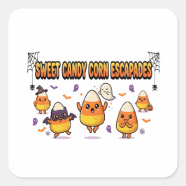 Süße Candy Corn Halloween-Party Quadratischer Aufkleber