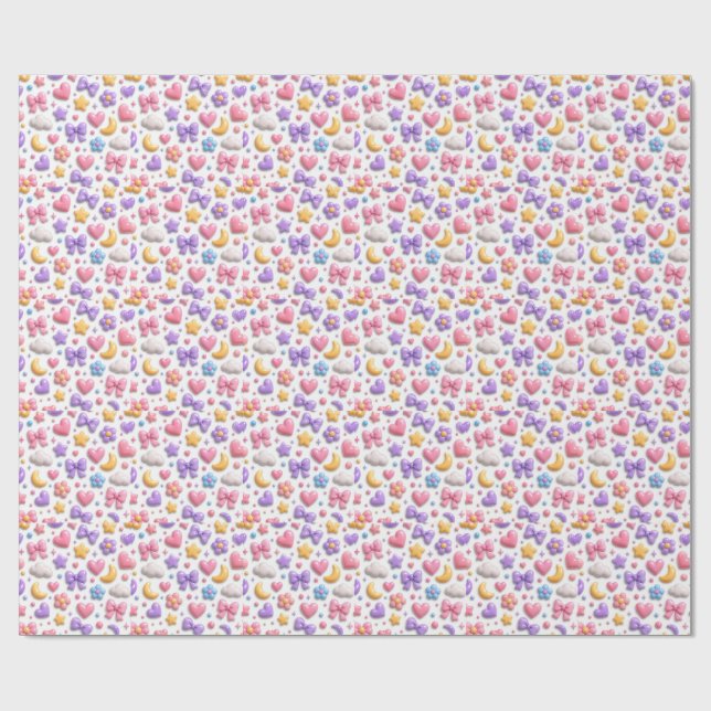 Süße Candy Pastell Icons Muster Geschenkpapier (Flach)