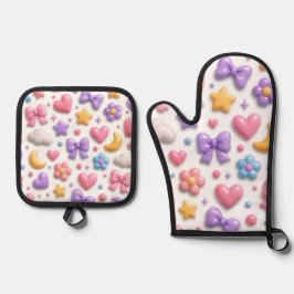 Süße Candy Pastell Icons Muster Ofenhandschuh & Topflappen-Set