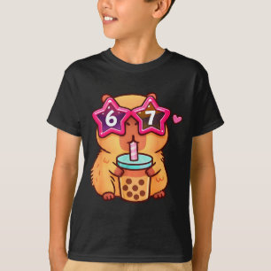 Süße Capybara-Bubble-Tea-Liebhaberin 6 7 Meme Kawa T-Shirt