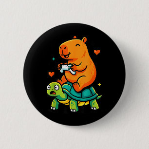 Süße Capybara-Gamer-Anime-Schildkröte Lustige Kind Button