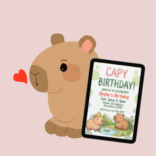 Süße Capybara-Geburtstagsfeier Einladung (Von Creator hochgeladen)