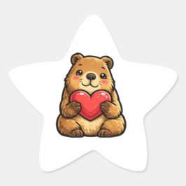 Süße Capybara hält Herz Kawaii Capybara Star Stern-Aufkleber