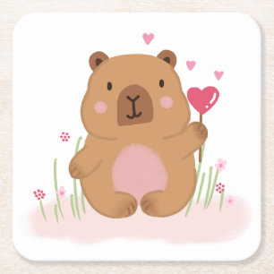 Süße Capybara-Heißluftballon-Rosa-Baby-Shower-Serv Rechteckiger Pappuntersetzer