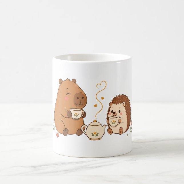 Süße Capybara-Igel-Teezeit-Freunde-Tasse Kaffeetasse (Mittel)