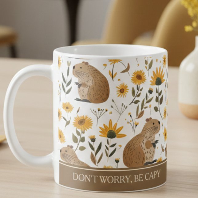 Süße Capybara-Inspiration  Kaffeetasse (cute capybara sunflowers inspirational mug, don't worry be happy, cozy gift for coffee drinkers)