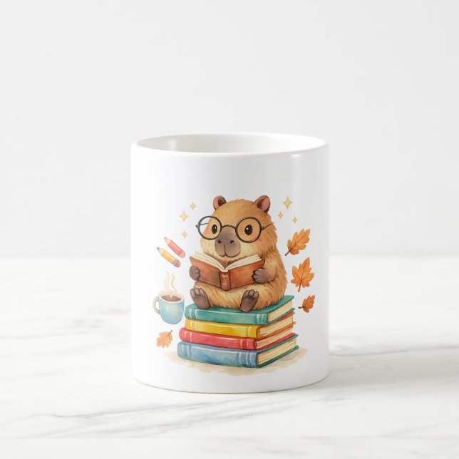 Süße Capybara liest Bücher Aquarell  Kaffeetasse (Mittel)