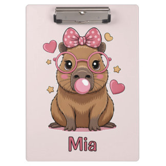 Süße Capybara mit Brille und Bubble-Gum Klemmbrett
