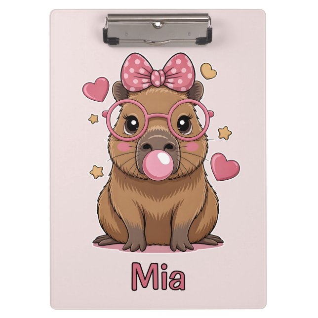Süße Capybara mit Brille und Bubble-Gum Klemmbrett (Vorderseite)