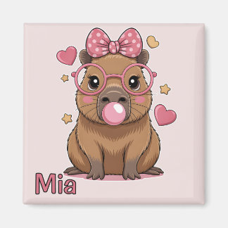 Süße Capybara mit Brille und Bubble-Gum Magnet