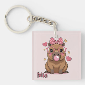 Süße Capybara mit Brille und Bubble-Gum Schlüsselanhänger