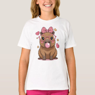Süße Capybara mit Brille und Bubble-Gum T-Shirt
