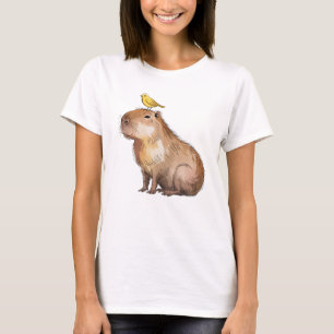 Süße Capybara mit gelbem Vogel Aquarell-Kunst T-Shirt