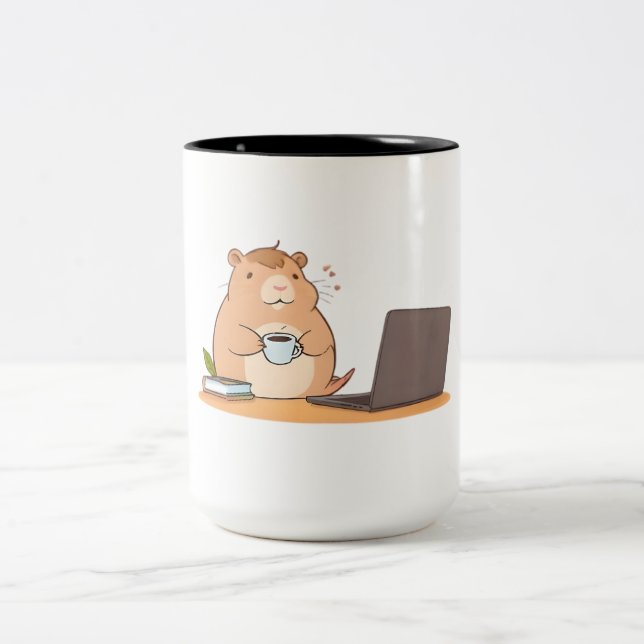 Süße Capybara-Programmierer-Coffee-Laptop-Design Zweifarbige Tasse (Mittel)